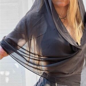 Black Chiffon shawl cover up with fringes sequins